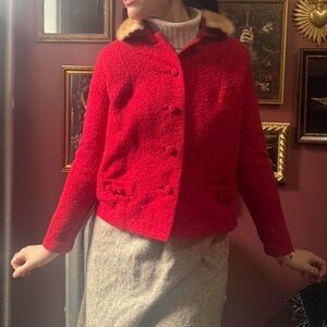Vintage 60s Red Women's Jacket with  Fur Collar